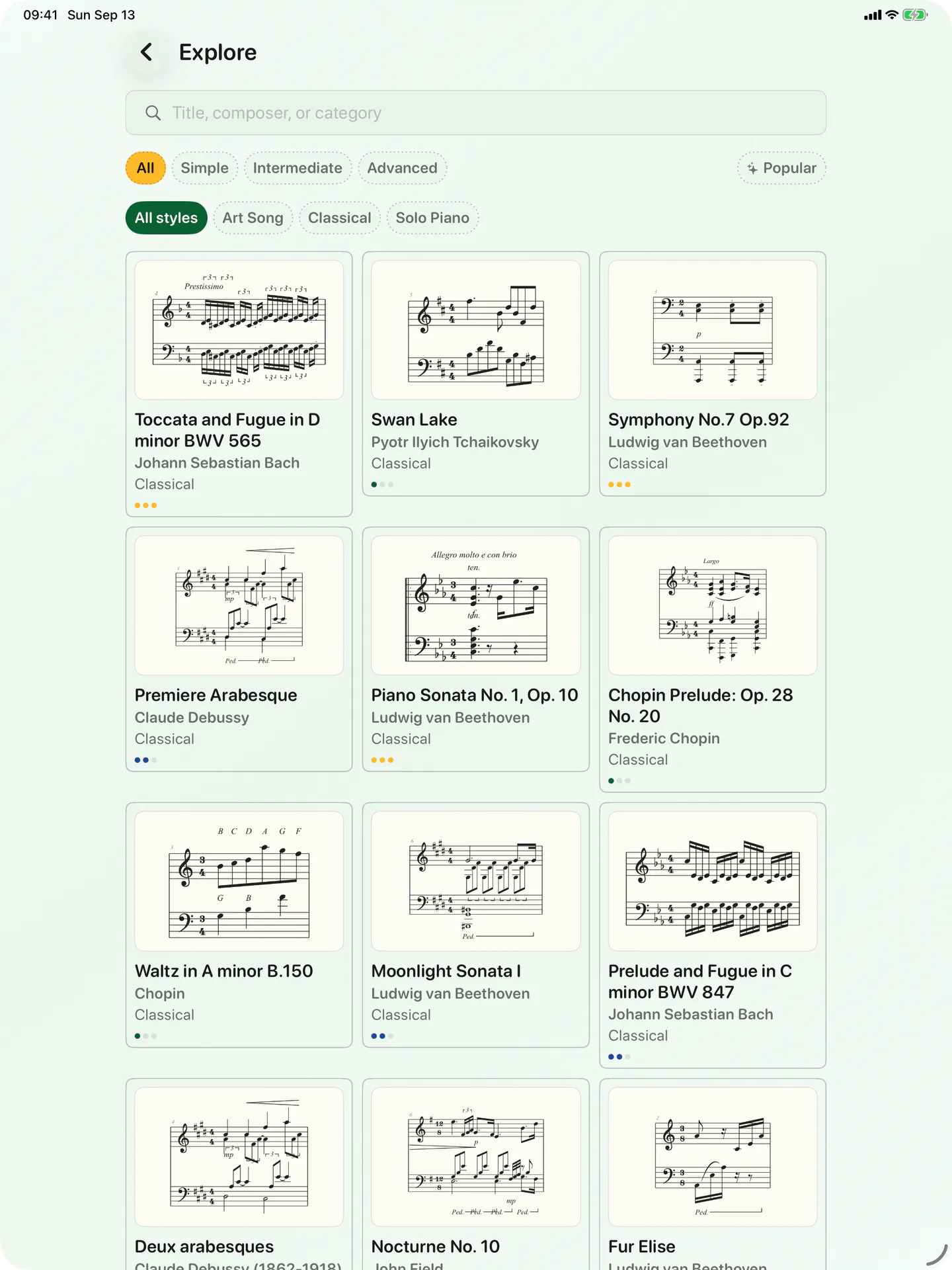 The BetterMuse score catalogue on iPad